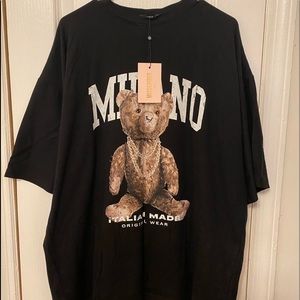 Tall Black Milano Bear Graphic Drop Shoulder Shirt